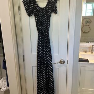 Elegant blue and White Polka Dot Dress